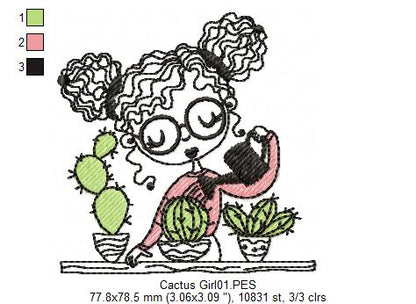 Cactus Girl with Glasses - Fill Stitch