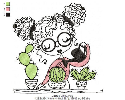 Cactus Girl with Glasses - Fill Stitch