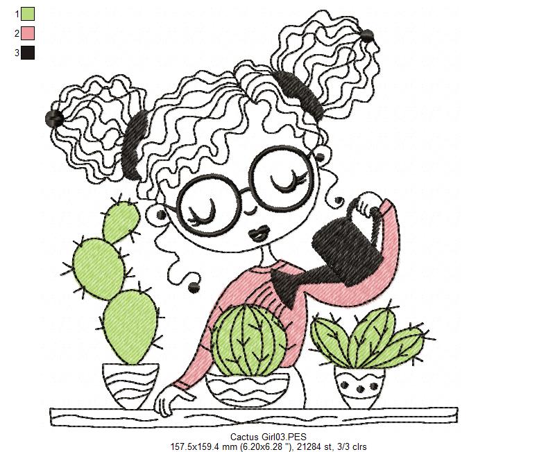 Cactus Girl with Glasses - Fill Stitch