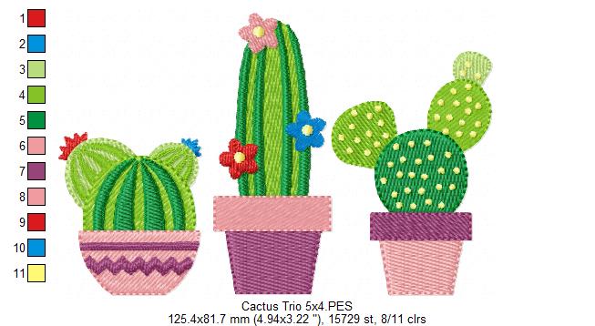 Cactus Trio - Fill Stitch