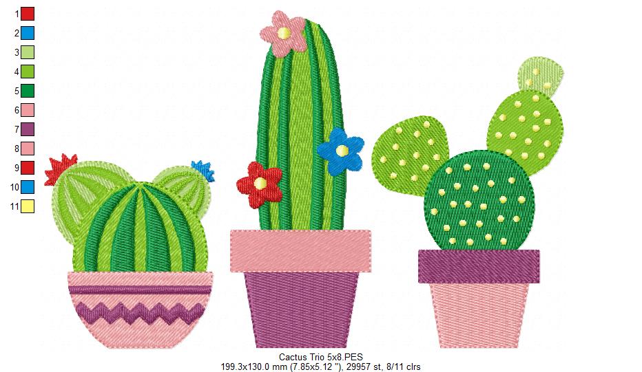 Cactus Trio - Fill Stitch