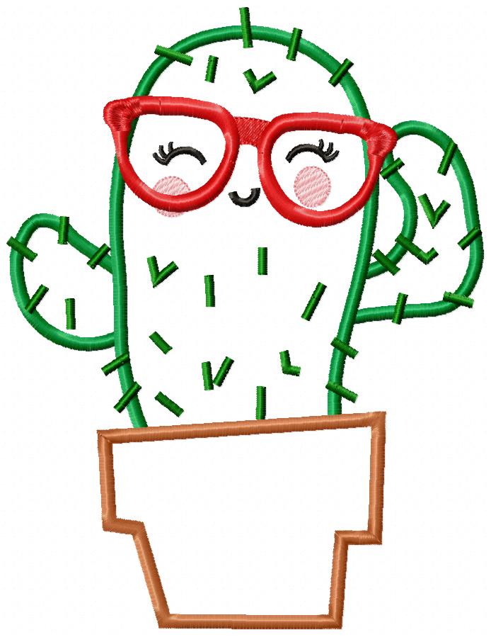 Cute Cactus with Glasses - Appliqué - Machine Embroidery Design