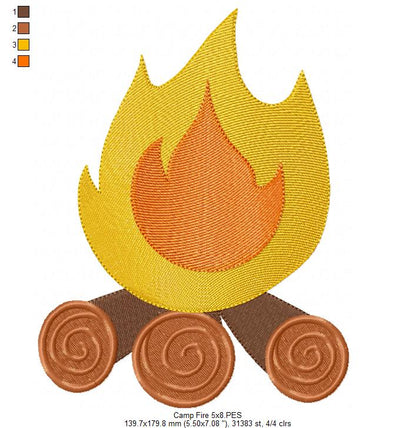 Camp Fire - Fill Stitch - Machine Embroidery Design