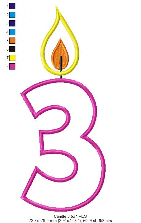 Birthday Candle Number Three - Applique