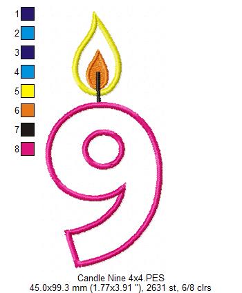 Birthday Candles Number Nine - Applique