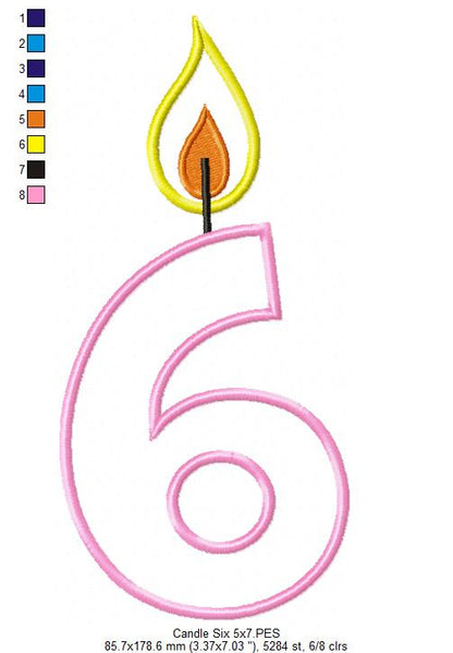 Birthday Candle Number Six - Applique
