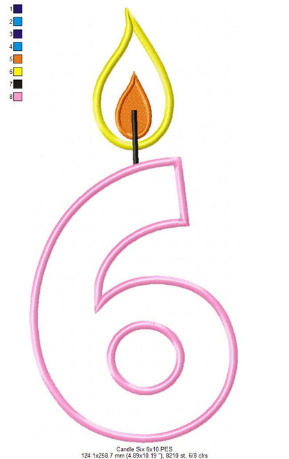 Birthday Candle Number Six - Applique