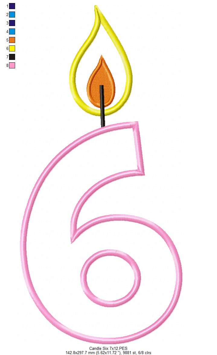 Birthday Candle Number Six - Applique