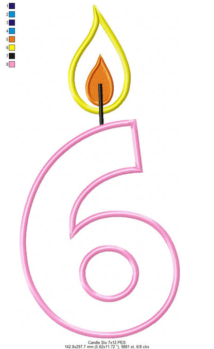 Birthday Candle Number Six - Applique