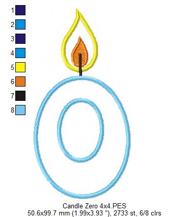 Birthday Candle Number 0 - Appliqué – Machine Embroidery Design