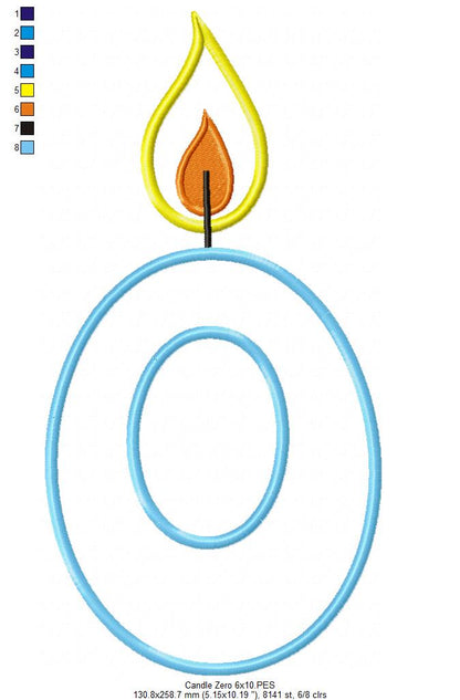 Birthday Candle Number 0 - Appliqué – Machine Embroidery Design