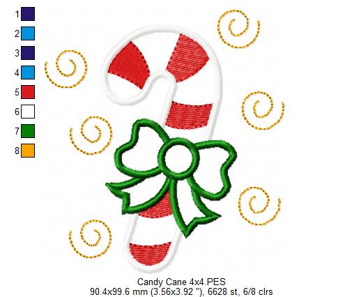 Candy Cane - Applique - Machine Embroidery Design