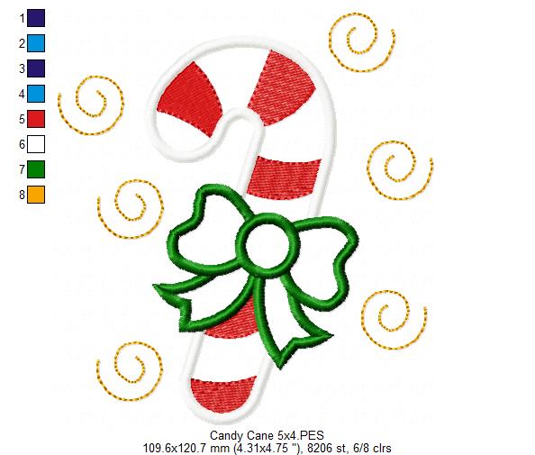 Candy Cane - Applique - Machine Embroidery Design