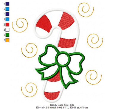 Candy Cane - Applique - Machine Embroidery Design