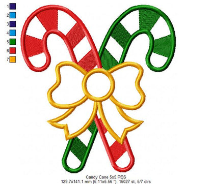 Two Candy Canes with Bow - Applique - Machine Embroidery Design