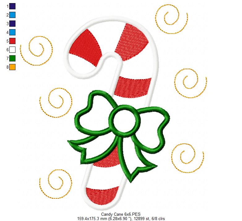 Candy Cane - Applique - Machine Embroidery Design