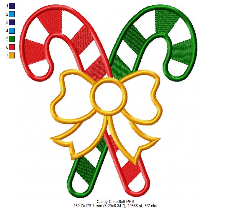 Two Candy Canes with Bow - Applique - Machine Embroidery Design