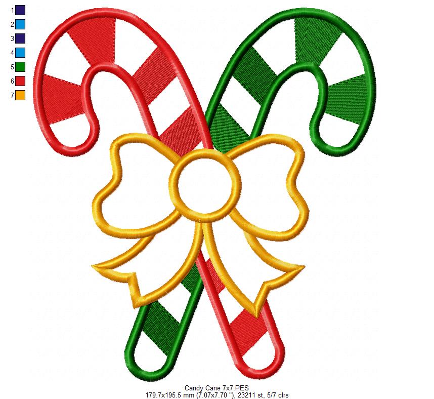 Two Candy Canes with Bow - Applique - Machine Embroidery Design