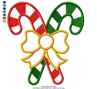 Two Candy Canes with Bow - Applique - Machine Embroidery Design