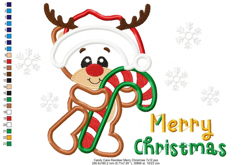 Candy Cane Reindeer Merry Christmas - Applique