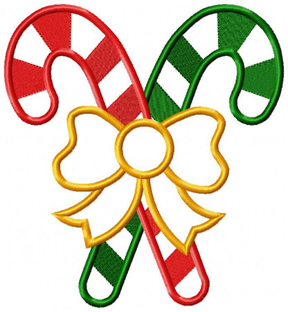 Two Candy Canes with Bow - Applique - Machine Embroidery Design