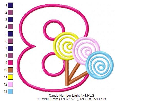 Lollipop Candy Number 8 Eight 8th Birthday - Applique