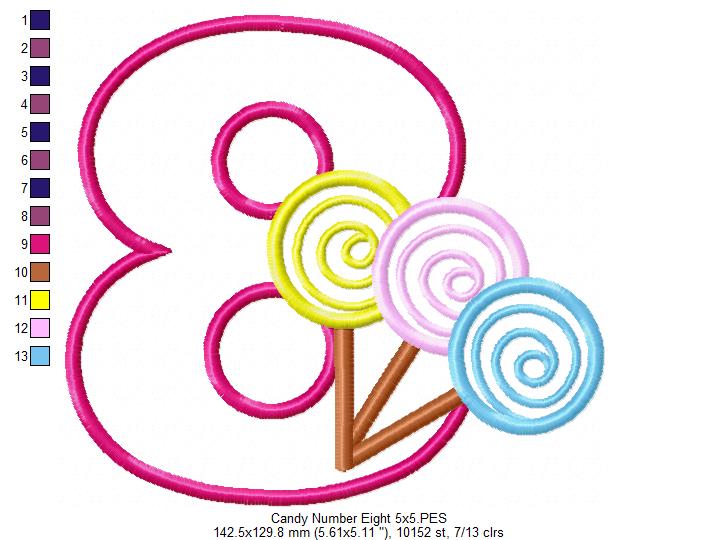 Lollipop Candy Number 8 Eight 8th Birthday - Applique