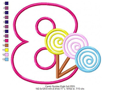 Lollipop Candy Number 8 Eight 8th Birthday - Applique