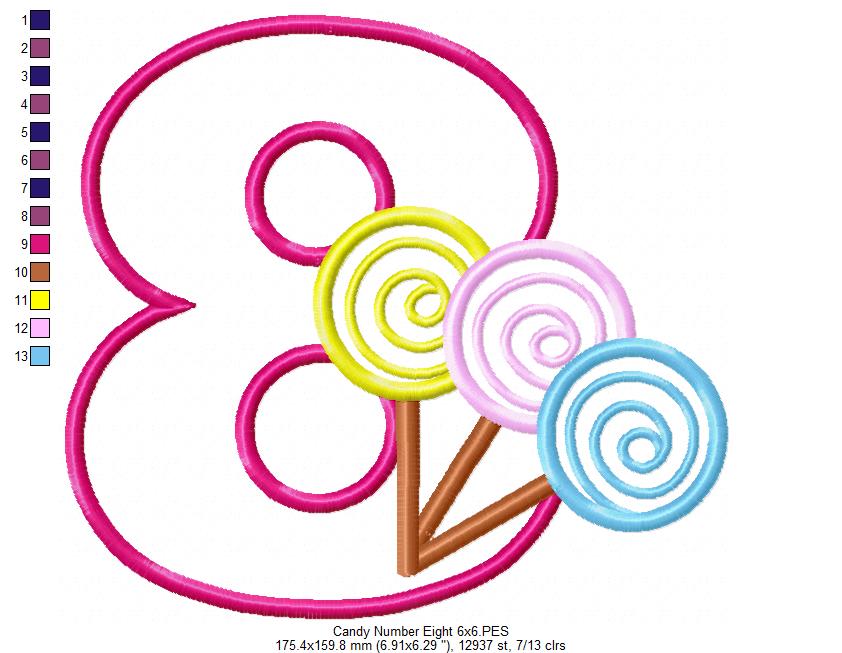 Lollipop Candy Number 8 Eight 8th Birthday - Applique