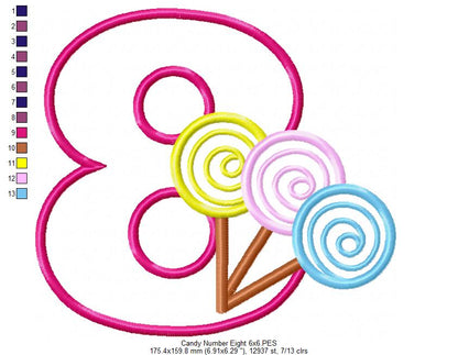 Lollipop Candy Number 8 Eight 8th Birthday - Applique