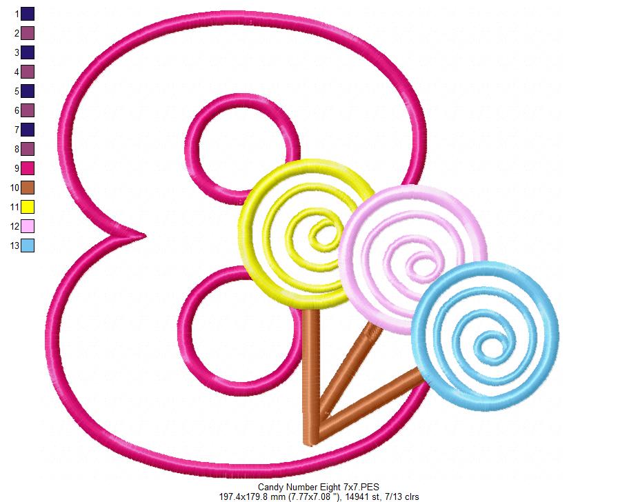 Lollipop Candy Number 8 Eight 8th Birthday - Applique