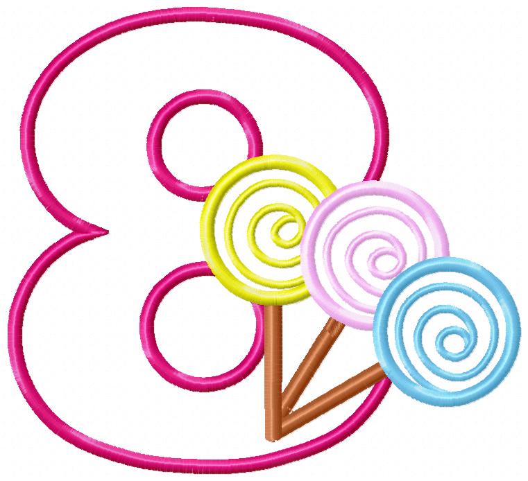 Lollipop Candy Number 8 Eight 8th Birthday - Applique