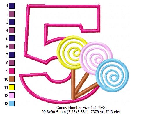 Lollipop Candy Number 5 Five 5th Birthday - Applique