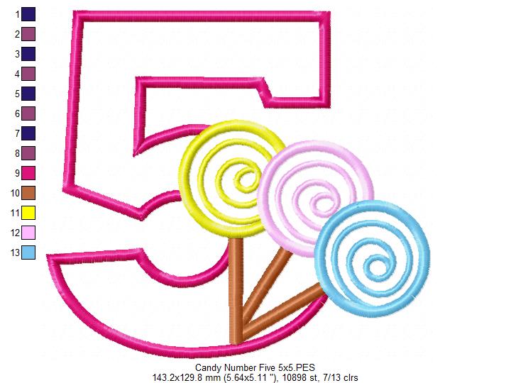 Lollipop Candy Number 5 Five 5th Birthday - Applique