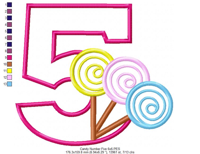 Lollipop Candy Number 5 Five 5th Birthday - Applique