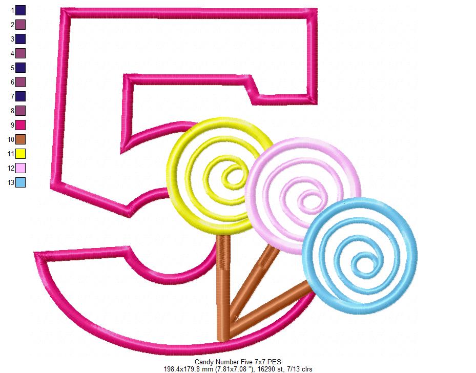 Lollipop Candy Number 5 Five 5th Birthday - Applique