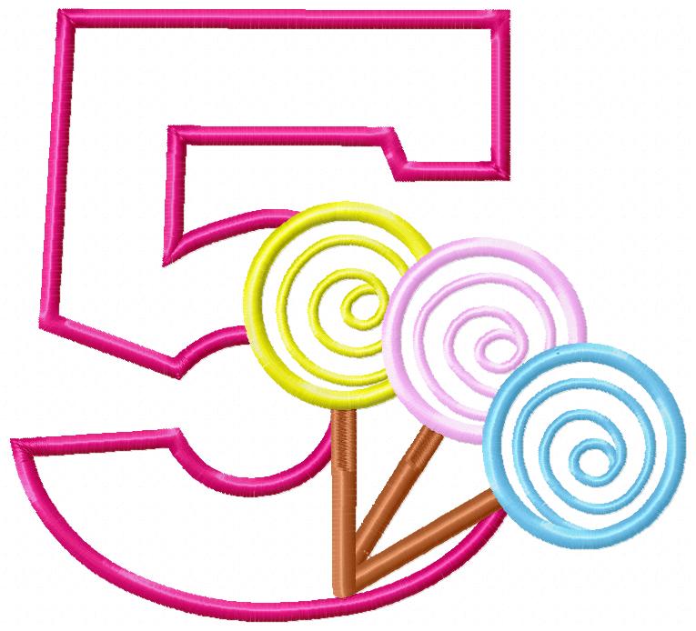 Lollipop Candy Number 5 Five 5th Birthday - Applique