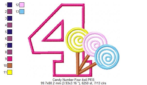 Lollipop Candy Number 4 Four 4th birthday - Applique
