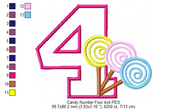 Lollipop Candy Number 4 Four 4th birthday - Applique