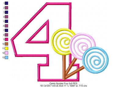 Lollipop Candy Number 4 Four 4th birthday - Applique