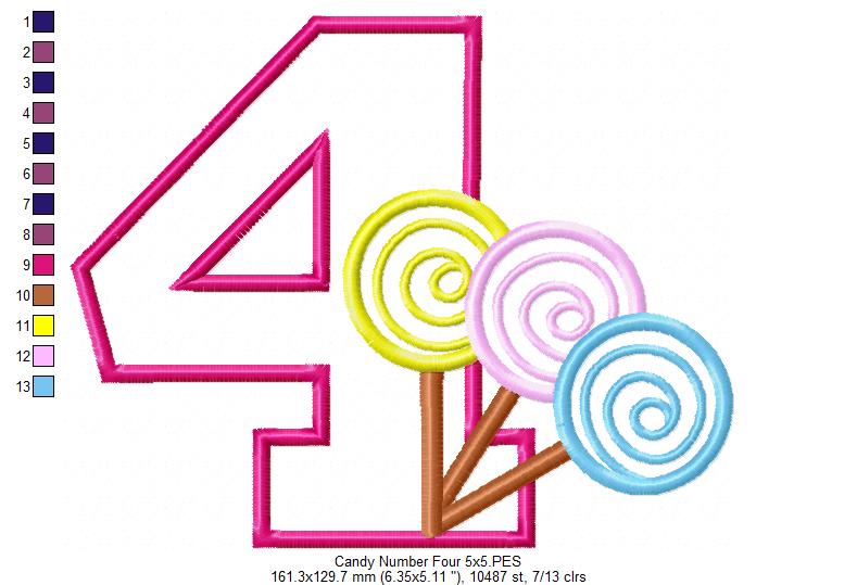 Lollipop Candy Number 4 Four 4th birthday - Applique