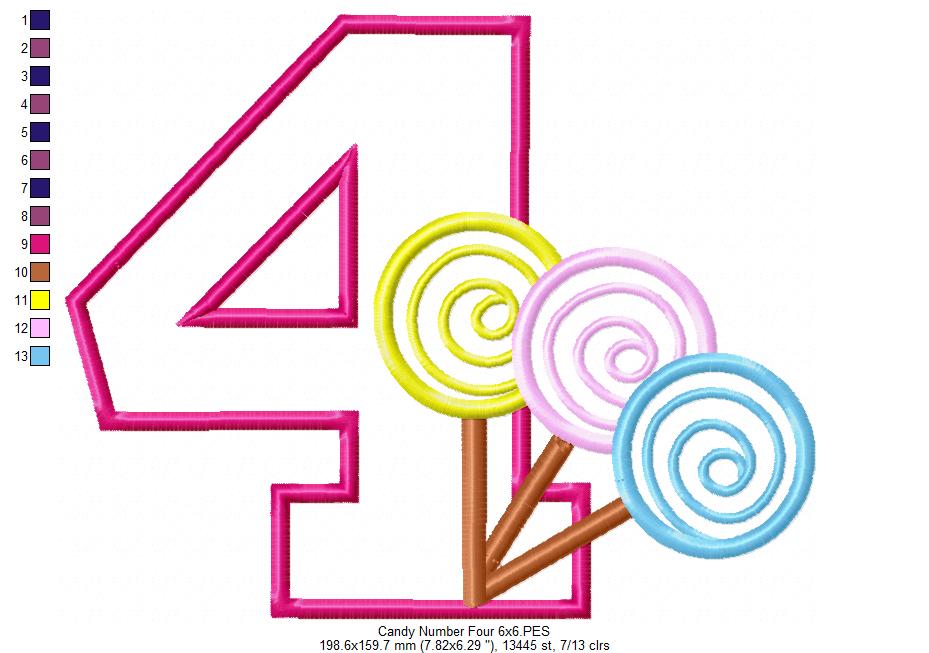 Lollipop Candy Number 4 Four 4th birthday - Applique