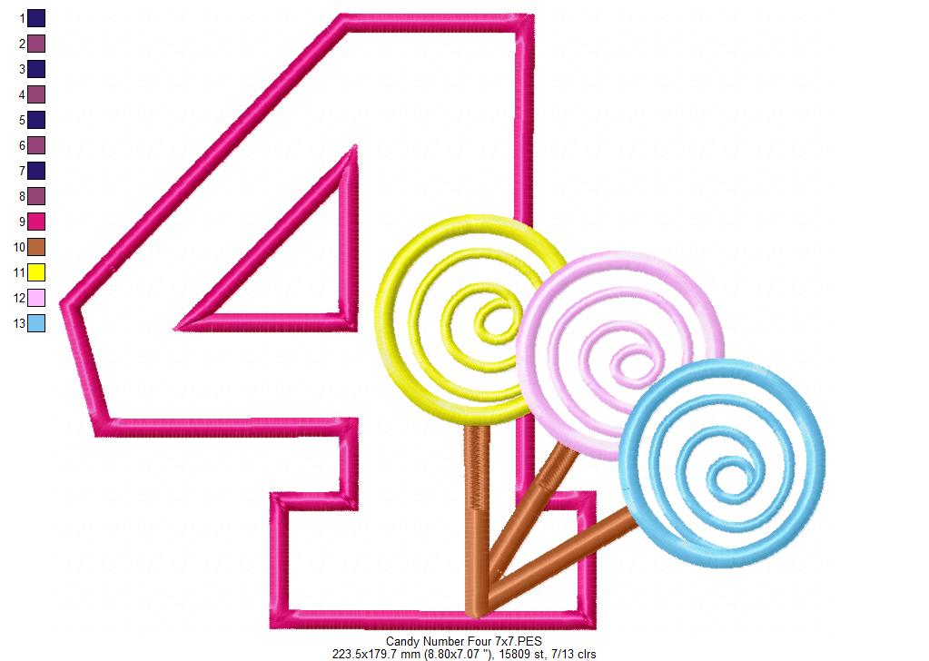 Lollipop Candy Number 4 Four 4th birthday - Applique