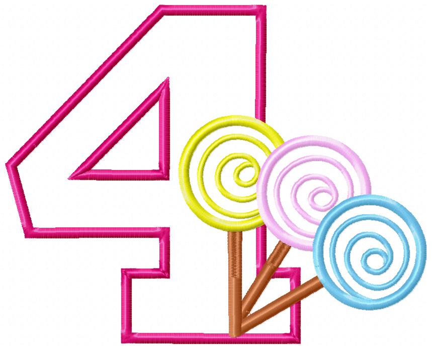 Lollipop Candy Number 4 Four 4th birthday - Applique