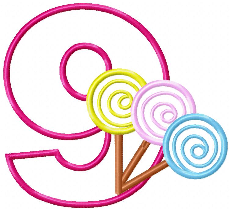 Lollipop Candy Number 9 Nine 9th Birthday - Applique