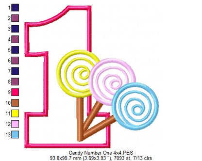 Lollipop Candy Number 1 One 1st Birthday - Applique