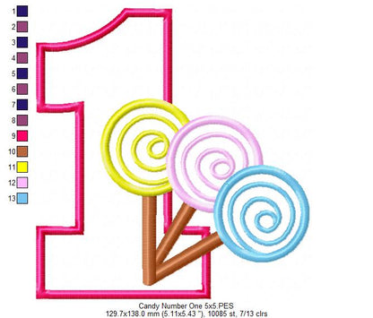Lollipop Candy Number 1 One 1st Birthday - Applique