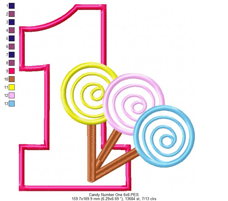Lollipop Candy Number 1 One 1st Birthday - Applique