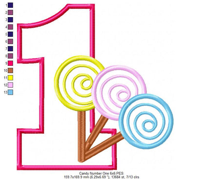 Lollipop Candy Number 1 One 1st Birthday - Applique