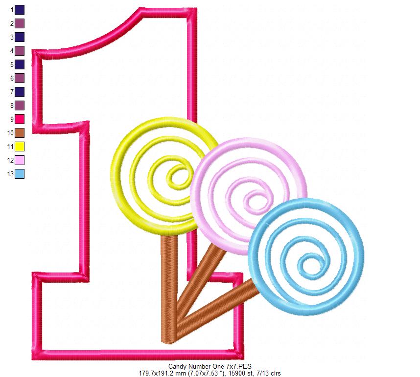 Lollipop Candy Number 1 One 1st Birthday - Applique